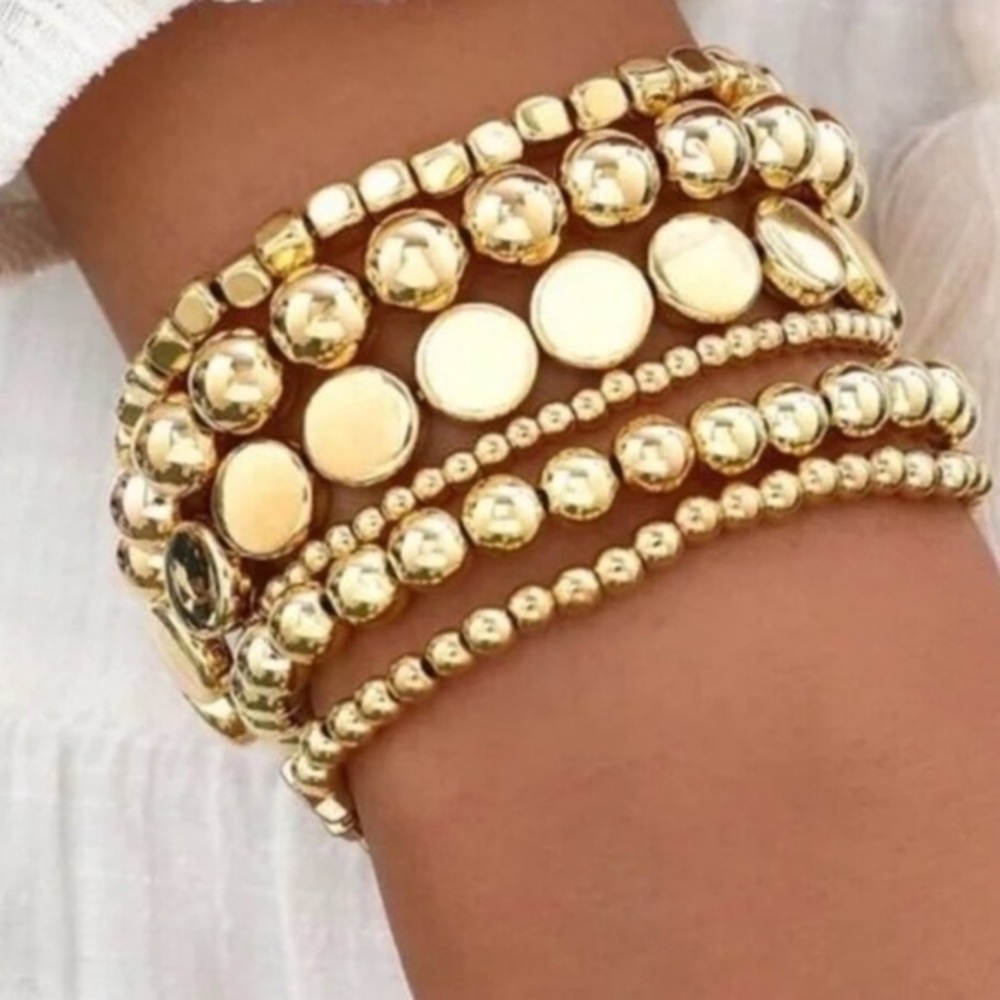 Gold Beaded lucite 6 piece Stack Bracelet Set